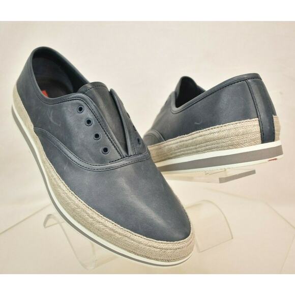 PRADA BALTIC BLUE DISTRESSED LEATHER PLATFORM LACELESS SNEAKERS 8.5 US 9.5 - Picture 8 of 12